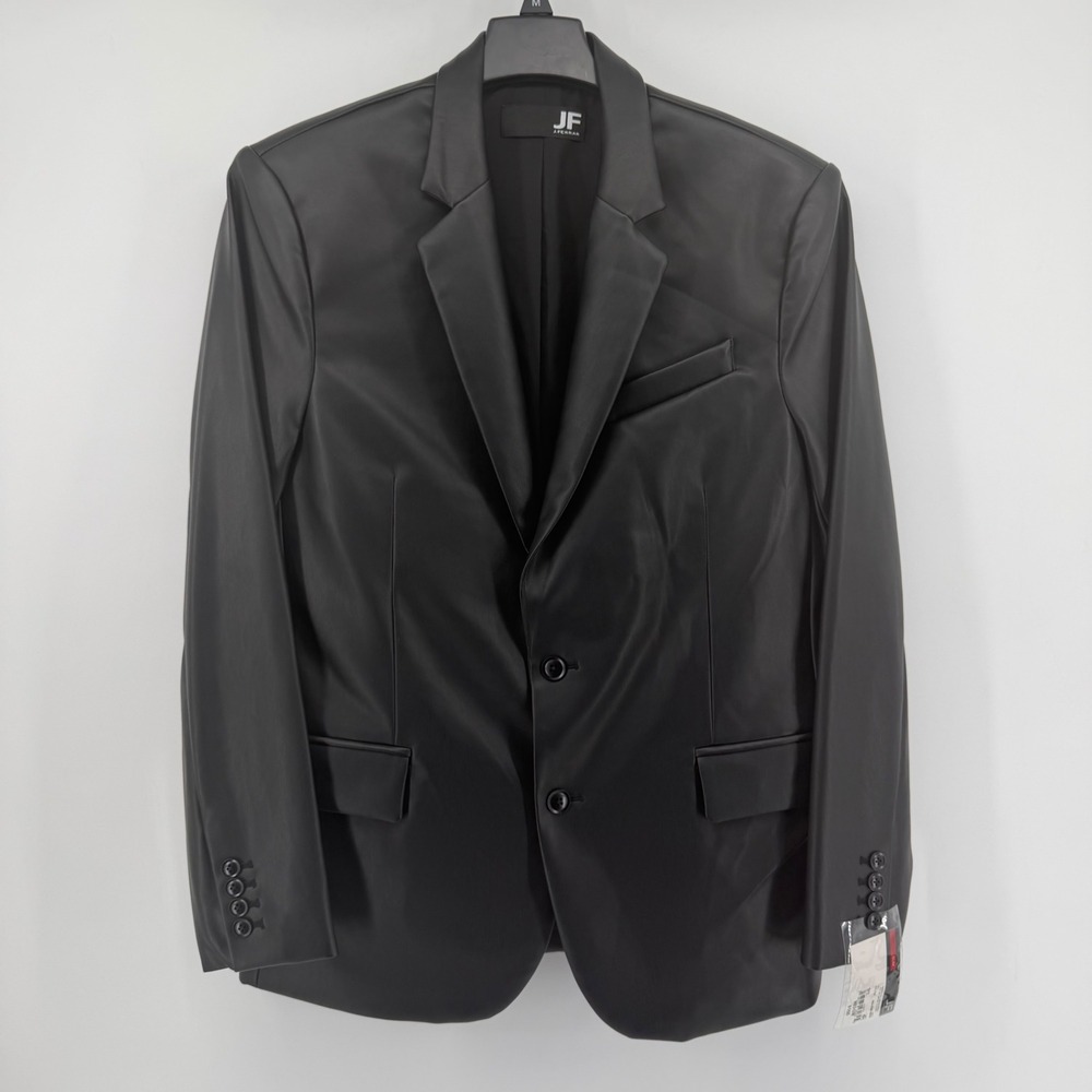 J.Ferrar Blazer Mens Medium Black Faux Leather Slim Fit Sport Coat 552-0786 New